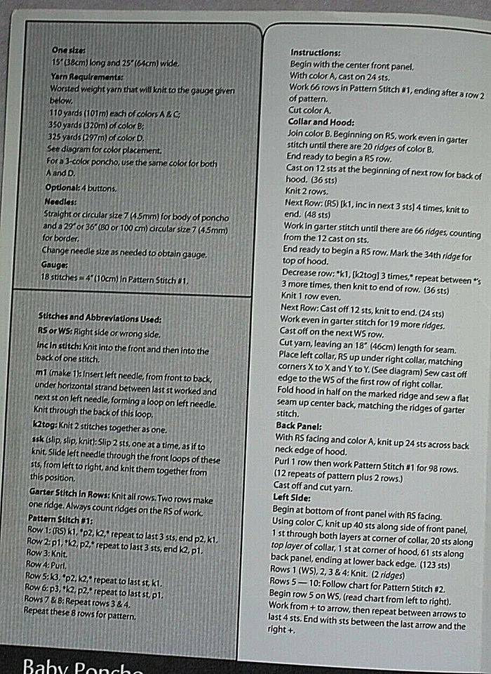 Fiber Trends Baby's Poncho Knitting Pattern Leaflet CH 10 - Image 2 of 2