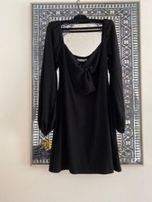 New Women's Reformation Beautiful Bow Detail Front Jersey Black Mini Dress S
