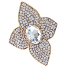 Gold Tone Stretch Metal Flower Ring With Rhinestone R1293-GCL