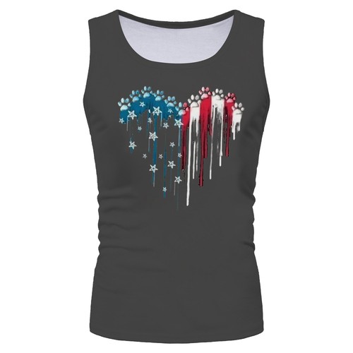 Men's Vest Top Independence Day Flag Printed Casual Shirt Sleeveless Tank Tee - Picture 13 of 141