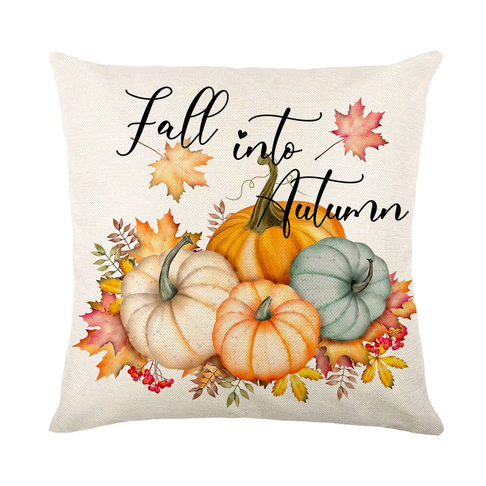 Fall Decor Throw Pillow Covers 18x18 Set of 4 Pumpkin Truck flowers Cushion Case - Image 2 of 4