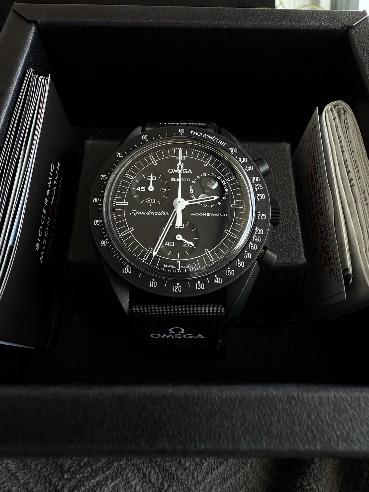 Omega X Swatch Moonswatch Mission To Moonphase Snoopy Black