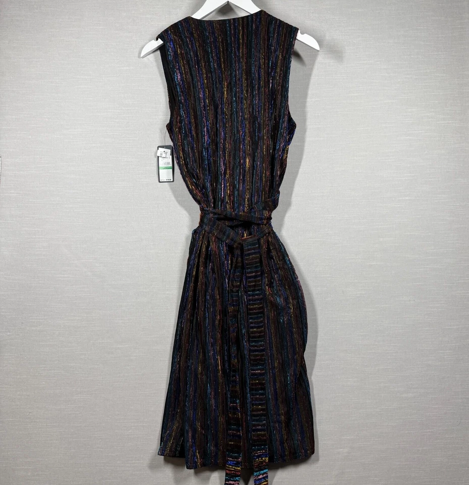 Vestido Rachel Roy Para Mujer Grande Negro Rayas Brillante Noche Envoltura Vacaciones Elegante Foto 2 de 4