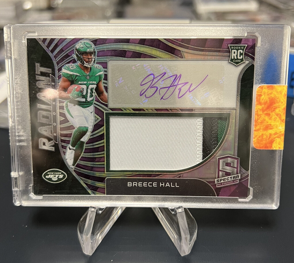 2022 Panini Spectra Radiant Rookie Patch Auto Breece Hall /30 NEON PURPLE PRIZM!