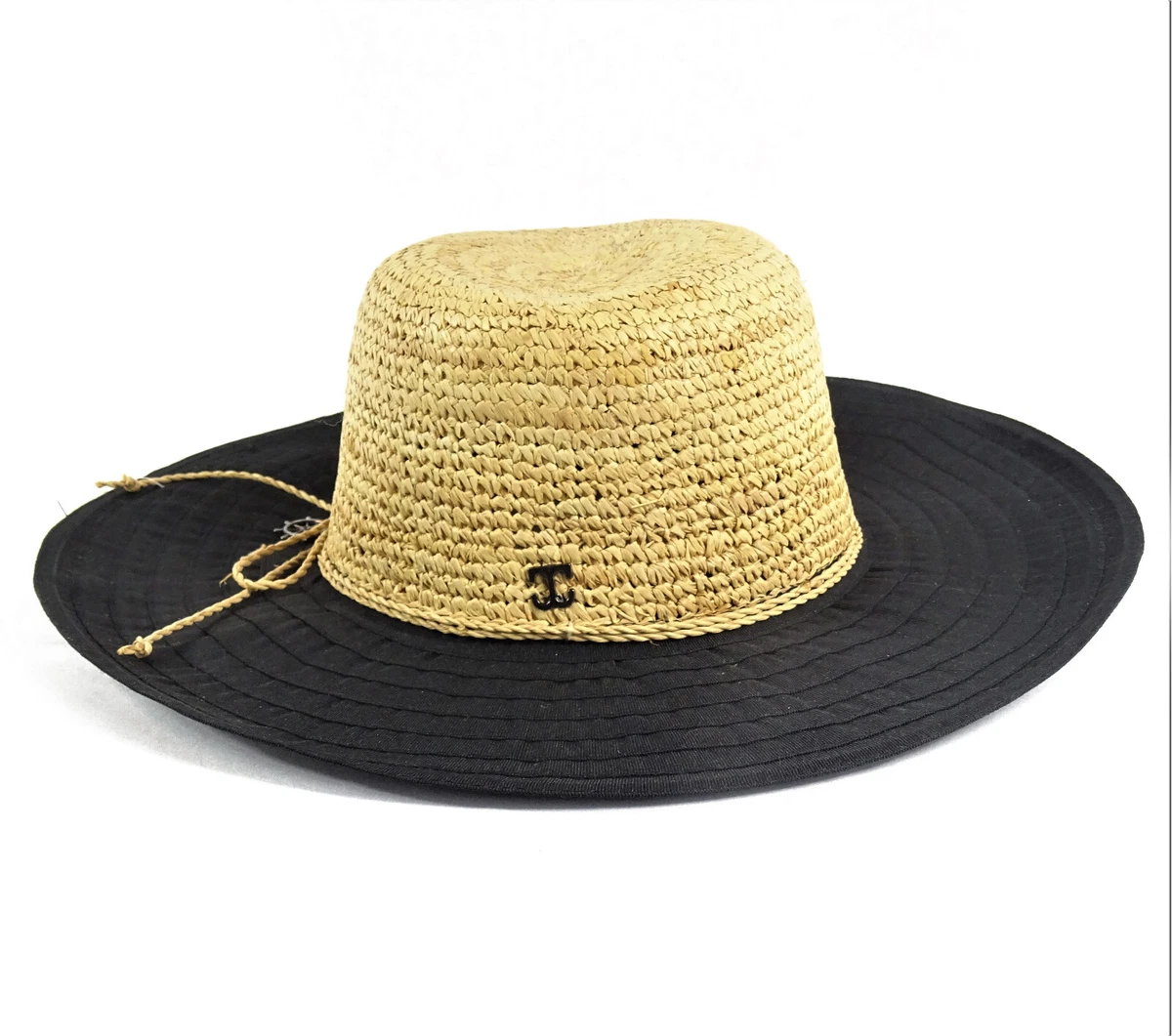CR328 Ladies John Callanan Black and Natural Raffia Round Crown Hat One Size
