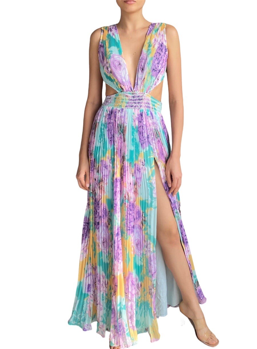 Rococo Sand Ivy Long Dress Butter Yellow and Lavender Size Small NWT Retail $557