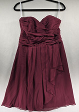 David's Bridal Dress Womens 8 Chiffon Strapless Burgundy Sexy Formal Wedding