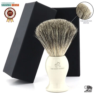 THE BODY TOOLS Shaving Brush 100% Pure Badger Hair Shaving Brush Ivory in Metal Handle for Men