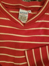 Vintage Guess Made in USA Red Striped Crewneck Sweater Womens Medium