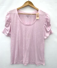 LOFT Plus Pink Scoop Neck Knit Tee Top Cinched Sleeve 14 NWT