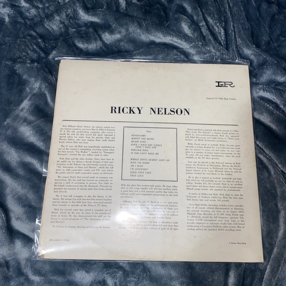 Ricky Nelson Ricky debut album vinyl 1957 VG+/VG - Image 2 of 3