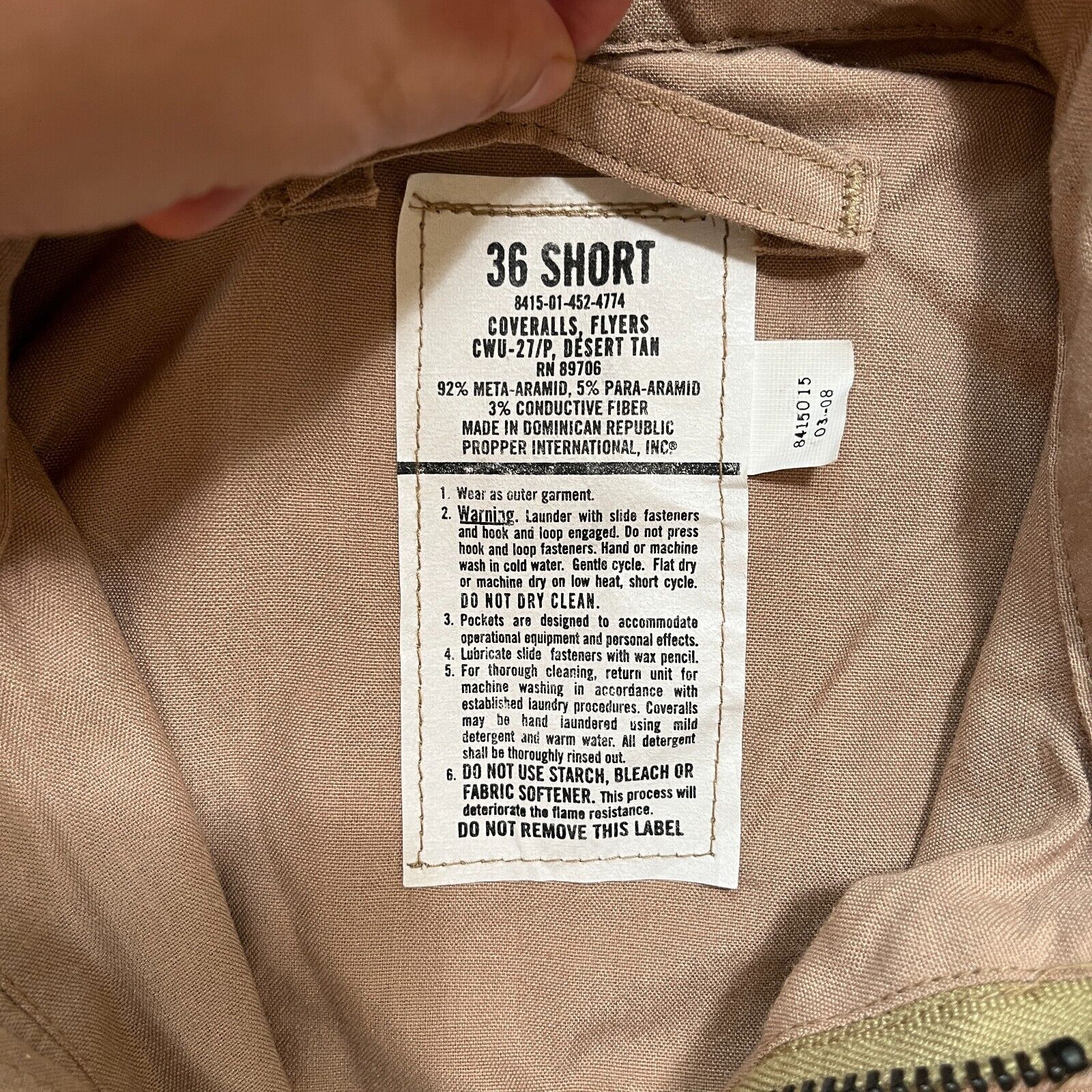 Reg F51154622136R | eBay sale 27/p Desert for Flight CWU 36 Nomex online PROPPER Suit Size Tan Coverall