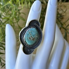 VTG Old Pawn Native American Ring Size 5 Blue Royston Turquoise Stone Sterling