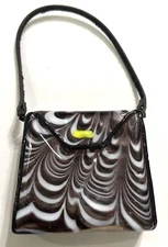 Retired Fitz & Floyd Art Glass 1.75” Purse Menagerie - White & Black Stripe