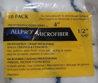 ALLPRO Mini Microfiber Blue Stripe 4'' x 1/2'' Nap Rollers, Pack of 10