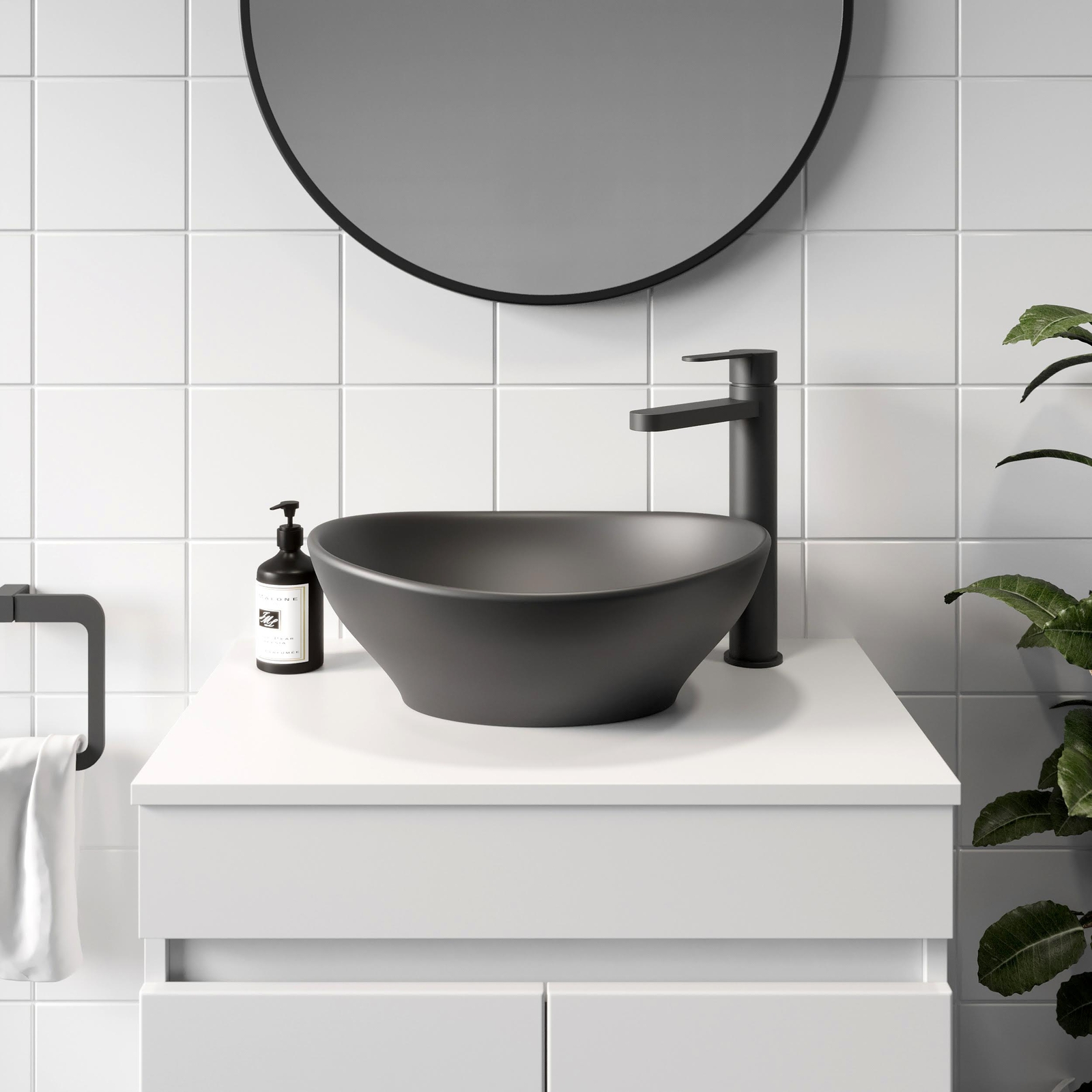 Countertop Basin - Matt Black - 405 x 330mm Ceramic Bathroom Modern
