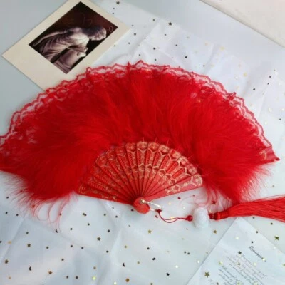 Dentelle Éventail Plume Moelleux Lolita Mariage Danse Hélices Scène Déguisement - Photo 1/4