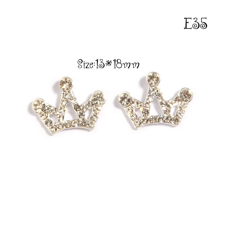 30Pcs 13*18mm Silver Crystal Crown Rhinestone Buttons Flatback For Wedding - Image 2 of 3