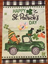 St Patricks Day Garden Flag Happy Gnome Clover Double Sided 12" x 18" NEW