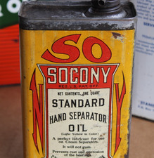 Antique 1920s era SOCONY STANDARD HAND SEPARATOR OIL Old 1 quart Oil Can ~NICE