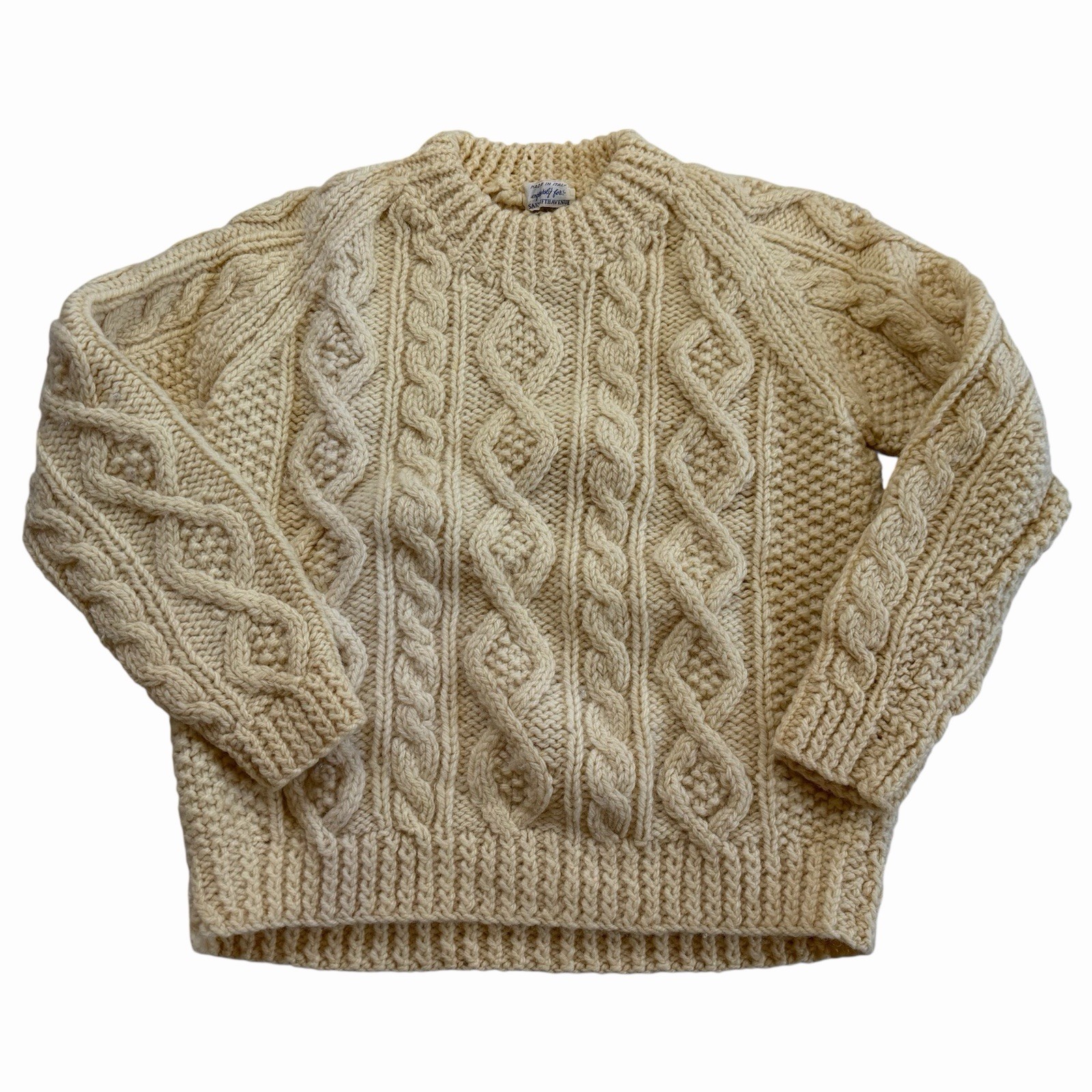 Vintage Saks Fifth Avenue 100% Virgin Wool Hand-Knit Cream Sweater Women