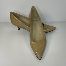 Stuart Weitzman Women's Size 8 Beige Patent Leather Pointed Toe Slip-On Pumps