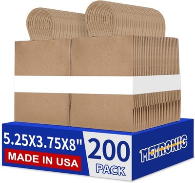 200 Pack Brown Paper Bags 5.25 x 3.75 x 8 inch,Small Kraft  Bag Bulk with