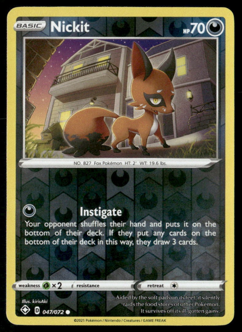 NICKIT 047/072 COMMON SHINING FATES POKEMON REVERSE HOLO NM