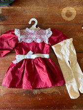 American Girl Samantha Cranberry Party Dress White Tights Retired Outfit