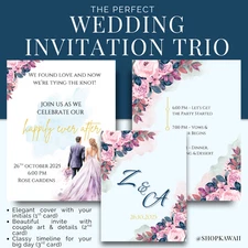 Printable Wedding Invitation, Personalised Digital Wedding Invitation Card Set