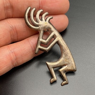 Vintage Navajo Atkinson Sandcast Kokopelli Sterling Silver Pin Brooch Pendant