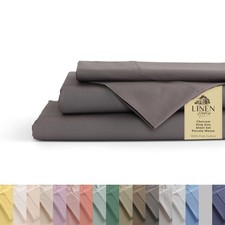 Linen Home 100 Cotton Percale Sheets 4 Pieces King Sheet Set, 07 - Charcoal