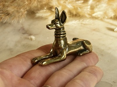 Solid Brass Egyptian Style Dog Figurine   Minimalist Anubis Inspired Sculpture