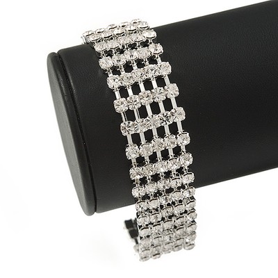 5-reihiges Braut/Hochzeit/Abschlussball klar österreichisches Kristall Armband in silberfarben mit
