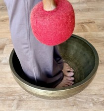 Large Tibetan Singing Bowl Buddha Feet 17 Inches Wide 17.4 Pounds Hand Hammered