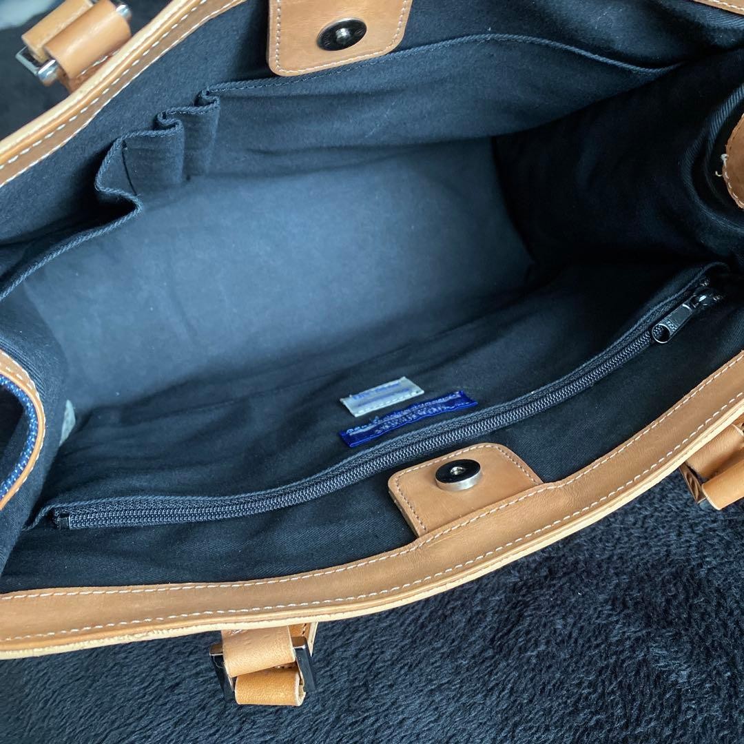 Burberry Blue Label Tote Bag Leather Denim Logo Embossed Handbag Black New thumbnail 11