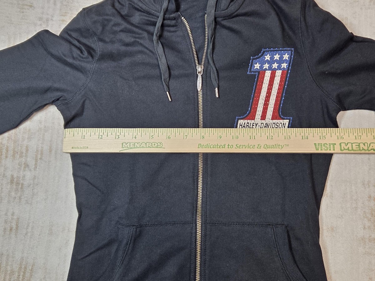 Harley-Davidson Hoodie Womens XS Black Full Zip Rhinestone #1 USA