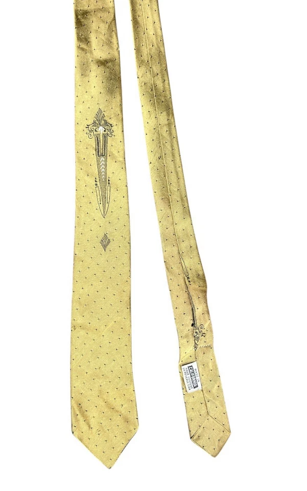 Vintage 1950s Rayon Necktie Made in California Gold Dagger Print Mid Century - Image 2 of 4