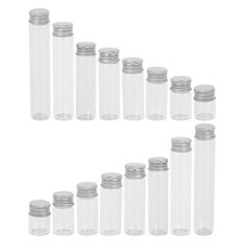 Set of 16 Small Transparent Glass Bottles with Aluminum Tops Reusable Storage