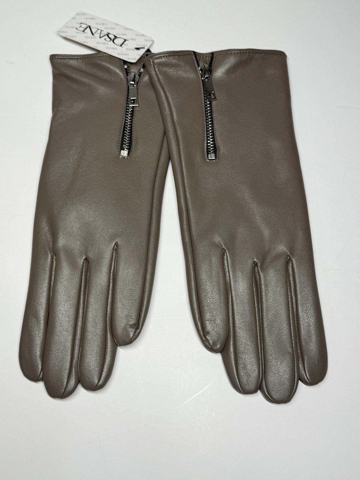 Dsane Taupe Gloves Zip Cuff Fleece Lined Women’s Size M PU Leather New W/tag