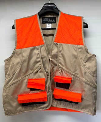 WFS Element Gear Mens Upland Hunting Vest Blaze Orange Tan Large Game Pockets
