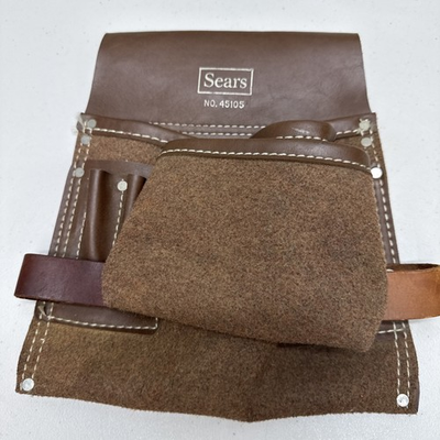 #ad Vintage SEARS # 45105 Leather Tool Pouch $19.00
