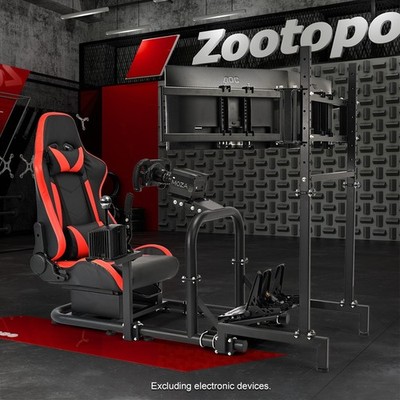 Zootopo Racing Sim Cockpit Round Tube With Triple TV Stand & Seat Fits Logitech