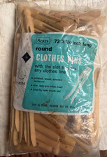 Vintage Sears Wood Clothes Pins Round Flat Head 72 Pieces 3.75  NEW NEVER USED