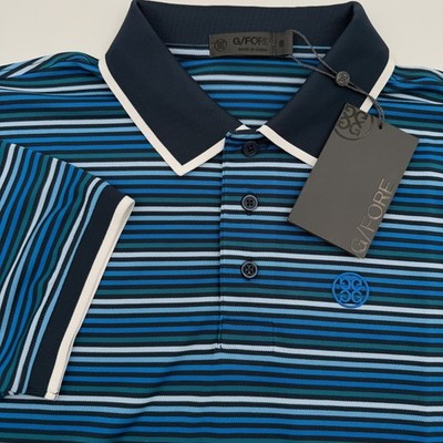 NWT G/FORE Cinque Terre Golf Polo Men s S Blue Stripe Tech Pique Slim Fit Shirt