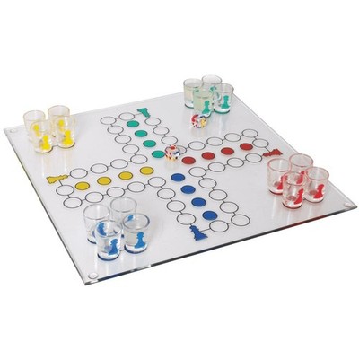Bartl Trinkspiel Ludo aus Glas Brettspiel Partyspiel mit 16 Schnapsgläsern