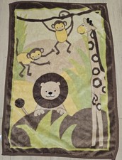 Lambs  Ivy Jungle Monkey Giraffe Baby Blanket Plush Throw 30x43" Neutrals