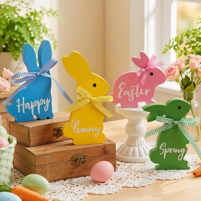Easter Decor Wooden Bunny Set 4 Pcs Spring Easter Decorations for Home Table