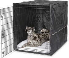 Large Dog Crate Cover in Black - Reduces Chewing  Barking, Fits 54" Crates