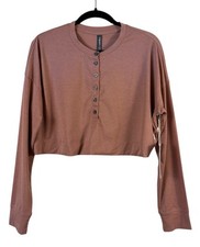 NWT Vuori Avalon Henley Small S Light Terracotta Long Sleeve Cropped Top Shirt